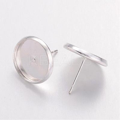 Silver Color Plated Brass Ear Studs Settings X-IFIN-Q005-S-1