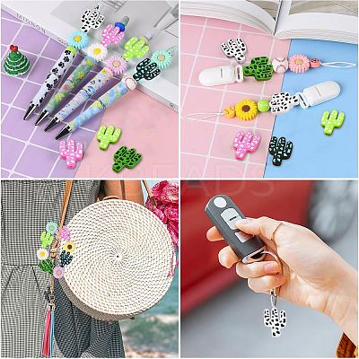 20Pcs 5 Colors Cactus Food Grade Eco-Friendly Silicone Focal Beads SIL-CJ0001-74-1