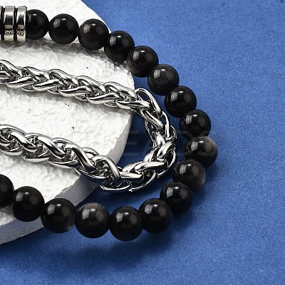 Natural Silver Leaf Jasper Round Beads Multi-strand Bracelets BJEW-D330-02P-07-1