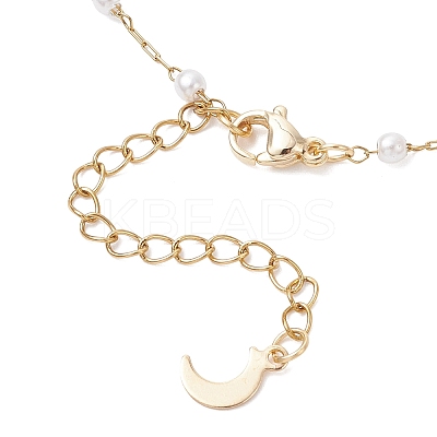 Round ABS Imitation Pearl Beads & 304 Stainless Steel Link Chain Tassel Anklets for Women AJEW-AN00738-01-1