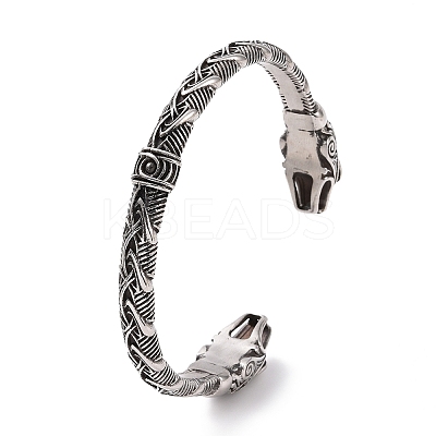 304 Stainless Steel Dragon Open Cuff Bangle for Men Women BJEW-M230-02AS-1