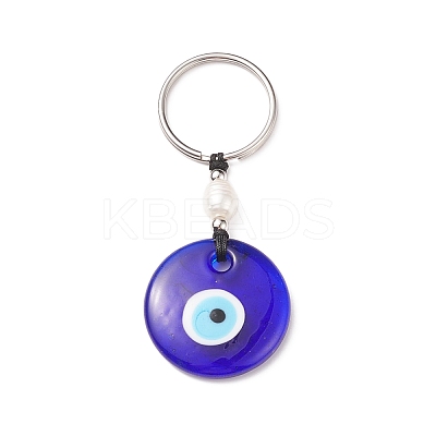 Handmade Lampwork Blue Evil Eye Keychain Key Ring KEYC-JKC00385-02-1