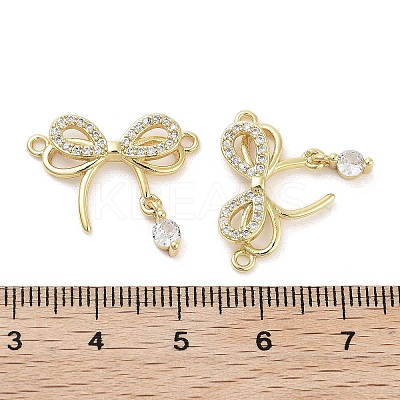 Rack Plating Brass Pave Clear Cubic Zirconia Bowknot Connector Charms KK-Z064-35G-02-1