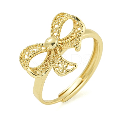 Bowknot Brass Adjustable Rings for Women RJEW-M016-09G-1