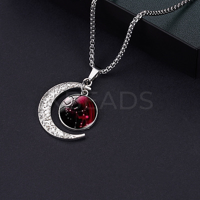Alloy & Glass Luminous Moon Constellation Pendant Necklaces WG12A0F-08-1
