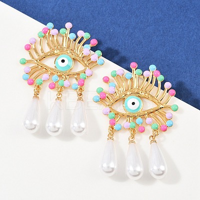 304 Stainless Steel Evil Eye with Teardrop Dangle Stud Earrings EJEW-A138-07G-1
