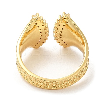 Rack Plating Brass Leaf Open Cuff Rings with Cubic Zirconia RJEW-D008-08G-1