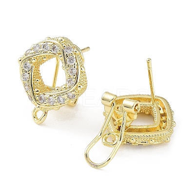 Hollow Rhombus Brass Micro Pave Cubic Zirconia Stud Earrings Finding KK-E083-05G-1