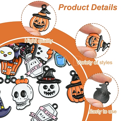 26Pcs 13 Styles Halloween Theme Spray Painted Alloy Enamel Pendants ENAM-FS0002-09-1