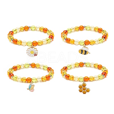 4Pcs 4 Style Acrylic Round Beaded Stretch Bracelets Set BJEW-JB08926-01-1