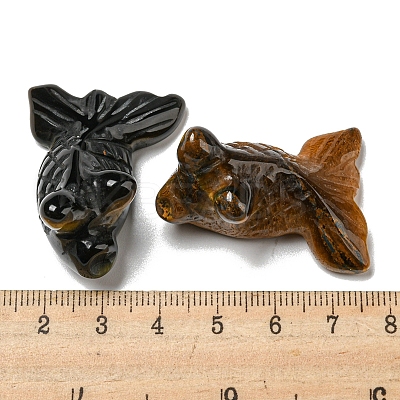 Natural Tiger Eye Carved Healing Goldfish Figurines DJEW-D012-08B-1