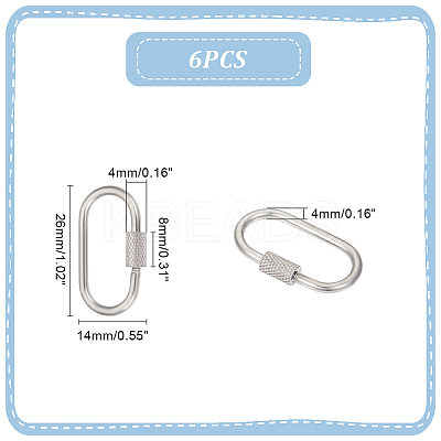 6Pcs 304 Stainless Steel Screw Carabiner Lock Charms STAS-UN0045-32-1