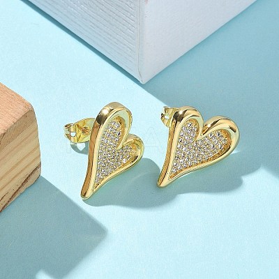 Brass Micro Pave Clear Cubic Zirconia Stud Earrings for Women LS-EJEW-U034-01G-02-1