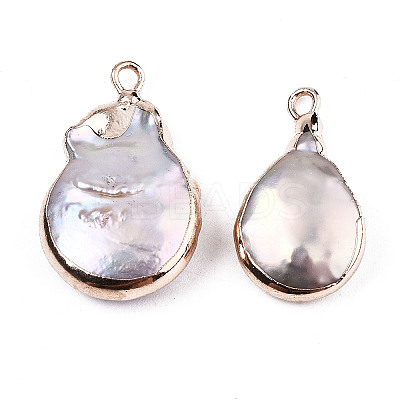 Electroplate Natural Baroque Pearl Keshi Pearl Pendants LS-PEAR-Q008-22G-1