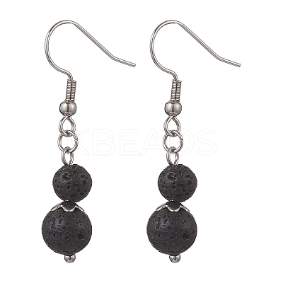 Round Natural Lava Rock Dangle Earrings EJEW-JE06781-02-1