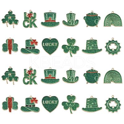 24Pcs 12 Styles Saint Patrick's Day Glitter Alloy Enamel Pendants ENAM-CJ0005-62-1