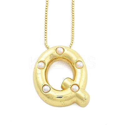 Brass & Plastic Pearl Letter Pendant Box Chain Necklaces for Women NJEW-U017-01G-17-1