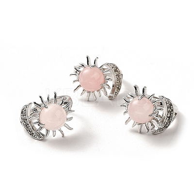 Natural Rose Quartz Sun & Moon Open Cuff Rings RJEW-K241-01P-04-1