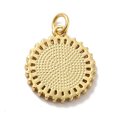 Flat Round with Saint Brass Micro Pave Clear Cubic Zirconia Pendants KK-G419-25G-1
