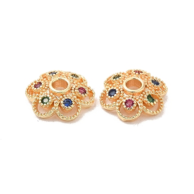 Brass with Clear Cubic Zirconia Bead Caps KK-Q773-07G-1
