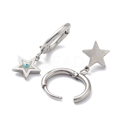 3 Pairs 3 Style Synthetic Shell Star with Enamel Evil Eye Dangle Hoop Earrings EJEW-B020-06P-1