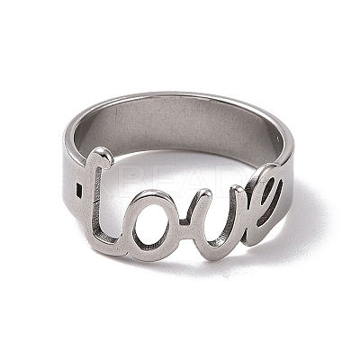 Non-Tarnish 201 Stainless Steel Word Love Finger Ring RJEW-J051-44P-1