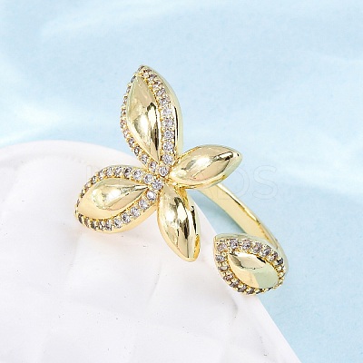 Brass Micro Pave Clear Cubic Zirconia Cuff Rings for Women RJEW-U047-20G-1