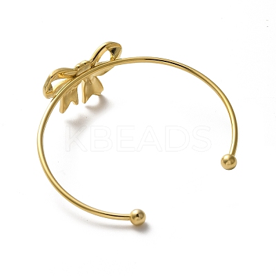 304 Stainless Steel Bowknot Cuff Bangles for Women AJEW-R100-01B-G-1