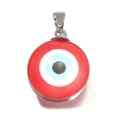 Flat Round 201 Stainless Steel Acrylic Pendants STAS-U036-01P-07-1