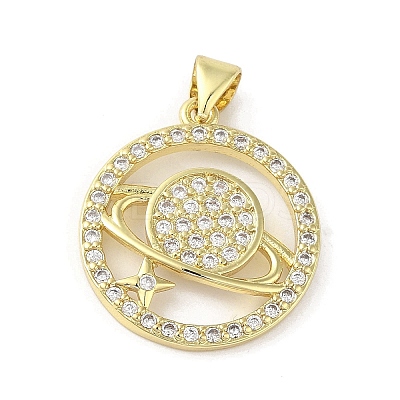 Rack Plating Brass Micro Pave Cubic Zirconia Pendants KK-C052-22G-1