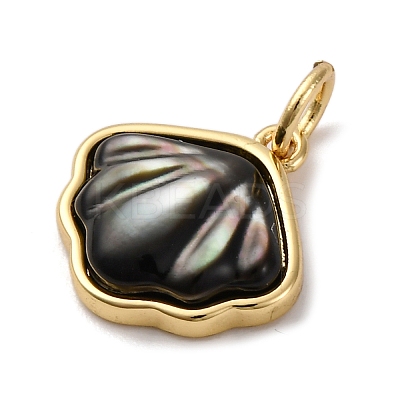 Brass Pave Natural Black Lip Shell Pendants KK-P308-05G-01-1