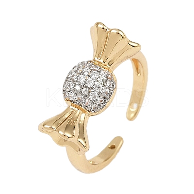 Brass Micro Pave Cubic Zirconia Cuff Rings RJEW-C140-14G-1