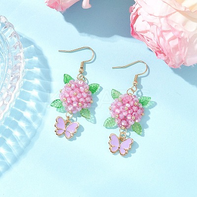 304 Stainless Steel Flower with Butterfly Dangle Earrings EJEW-MZ00455-05-1