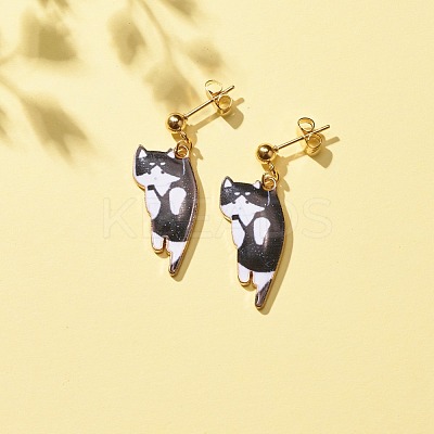 Alloy Cat Dangle Stud Earrings with Enamel EJEW-JE04919-1