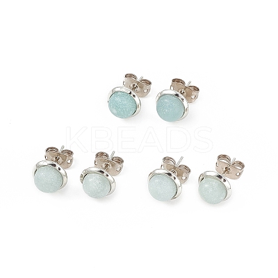 Gemstone Half Round Stud Earrings EJEW-P220-02P-1