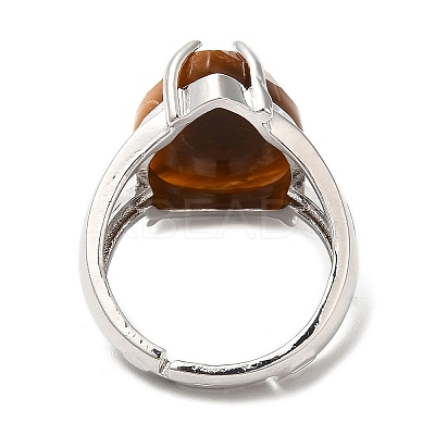 Natural Tiger Eye Teardrop Adjustable Rings RJEW-K241-03P-12-1