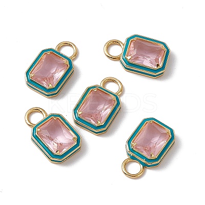 Pink Glass Rectangle Pendants KK-I696-10G-03-1