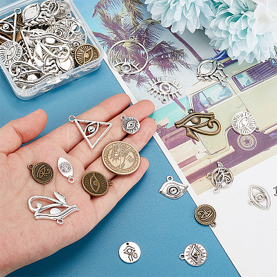 64Pcs 16 Style Tibetan Style Alloy Pendants FIND-PH0008-61-1