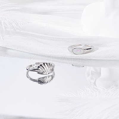 2Pcs 2 Styles Alloy Cuff Rings for Women RJEW-LP0002-42-1