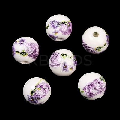 Floral Printed Porcelain Beads PORC-Q199-12mm-01-1