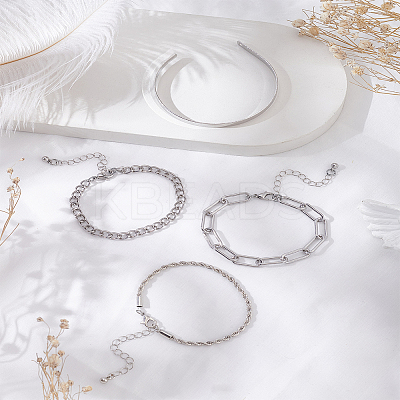 4Pcs Edgy Punk Style Alloy Bracelet Set with Heavy Metal Geometric Chains - 4 Pieces BJEW-LP0001-22-1