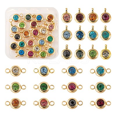 24Pcs 12 Colors 304 Stainless Steel Rhinestone Charms & Links connectors STAS-LS0001-28G-1