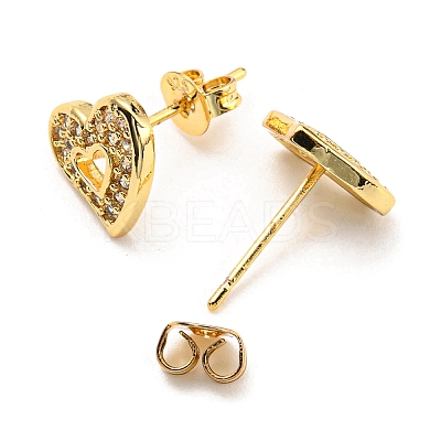 Clear Cubic Zirconia Heart Stud Earrings EJEW-F321-02G-1