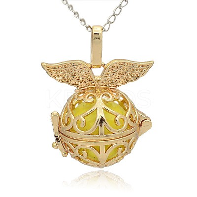 Golden Tone Brass Hollow Round Cage Pendants KK-J237-04G-1