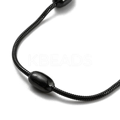 304 Stainless Steel Round Snake Chain Bracelet with Oval Beaded BJEW-E088-03EB-1