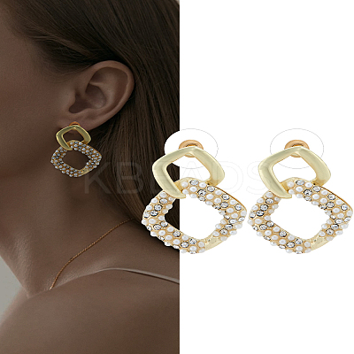 1Pair Rhombus Alloy Micro Pave Clear Cubic Zirconia Dangle Stud Earrings EJEW-LP0008-022-1