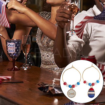 24Pcs 24 Style Independence Day Theme Alloy Enamel Wine Glass Charms AJEW-BC0003-94-1