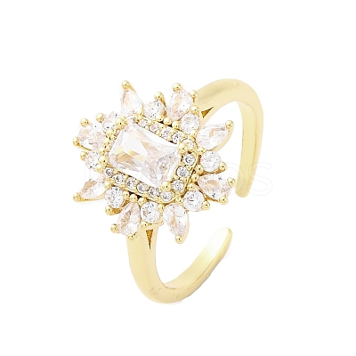 Brass Micro Pave Clear Cubic Zirconia Cuff Rings for Women RJEW-A062-03G-1