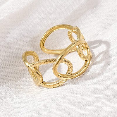 Oval 304 Stainless Steel Open Cuff Ring for Women LS-RJEW-Z083-03G-01-1