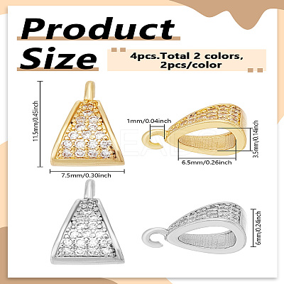 4Pcs 2 Colors Brass Micro Pave Cubic Zirconia Tube Bails FIND-LP0007-13-1
